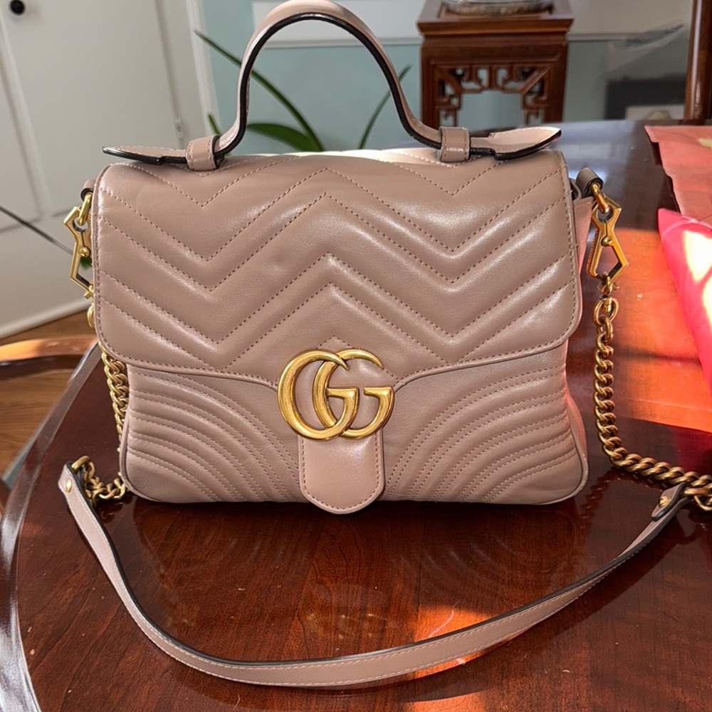 Gucci Dusty Rose/Beige Marmont Top Handle Small